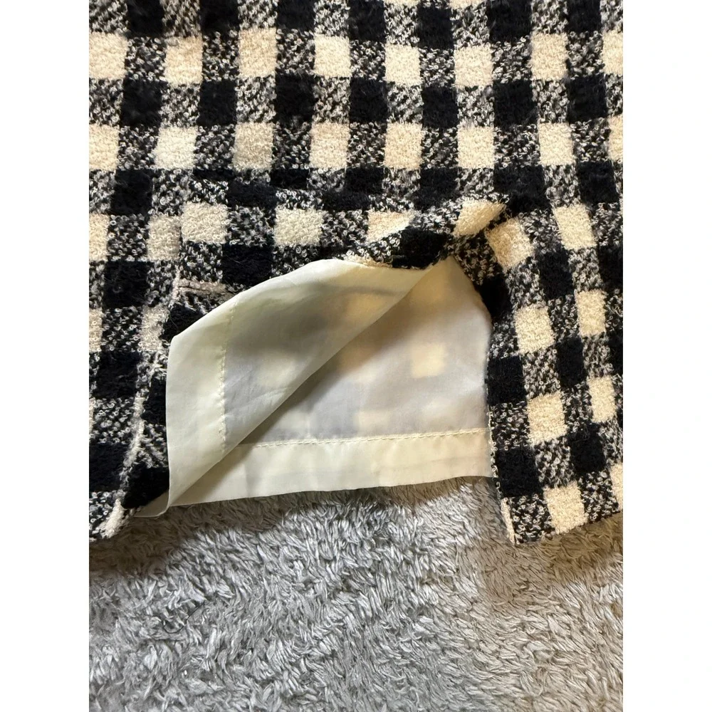 Doncaster Womens Checkered Pencil Skirt 12 Black Cream Textured Lined